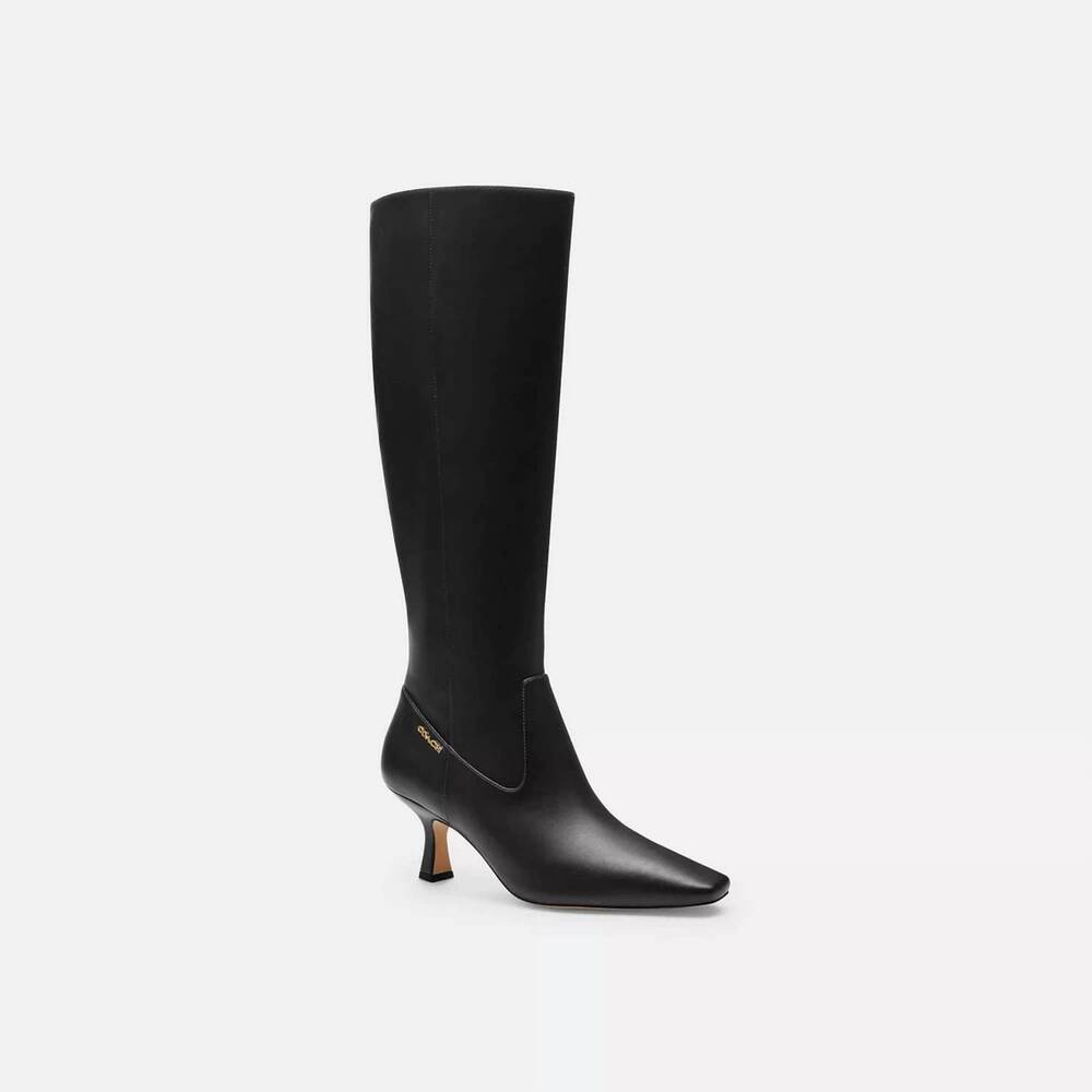 NEW COACH women's extended calf kitten heel tall boot in black